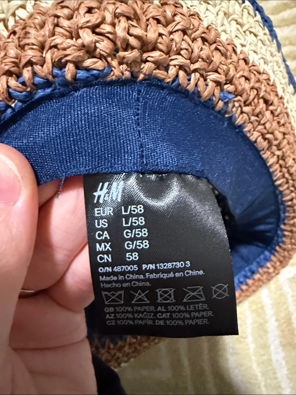 H&M Striped Crochet Bucket Hat - Blue, Brown & Cream